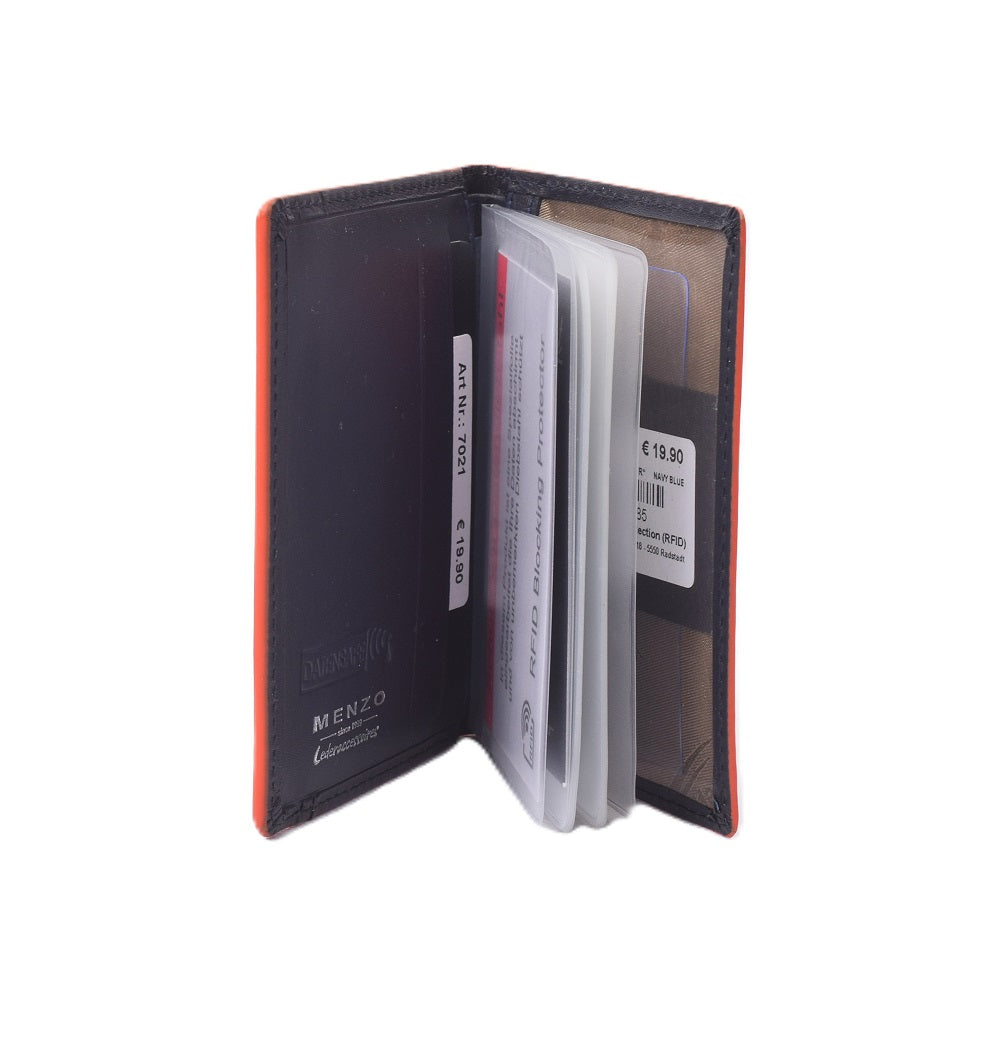 Menzo 7021 Kreditkartenetui navy-orange / Nappaleder