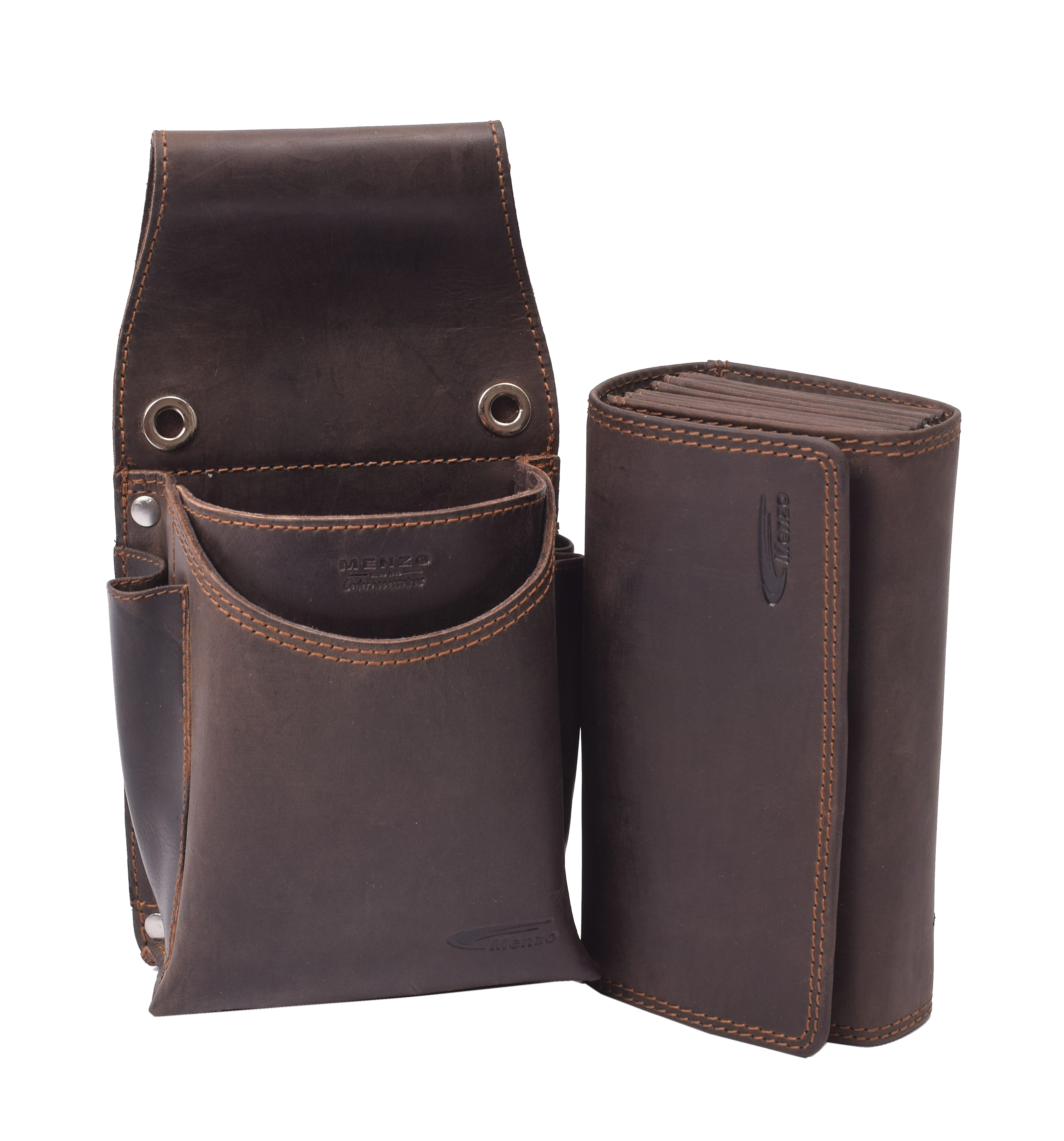 Menzo 937 Profikellnerset Büffelleder Doppelnaht/Logo marone