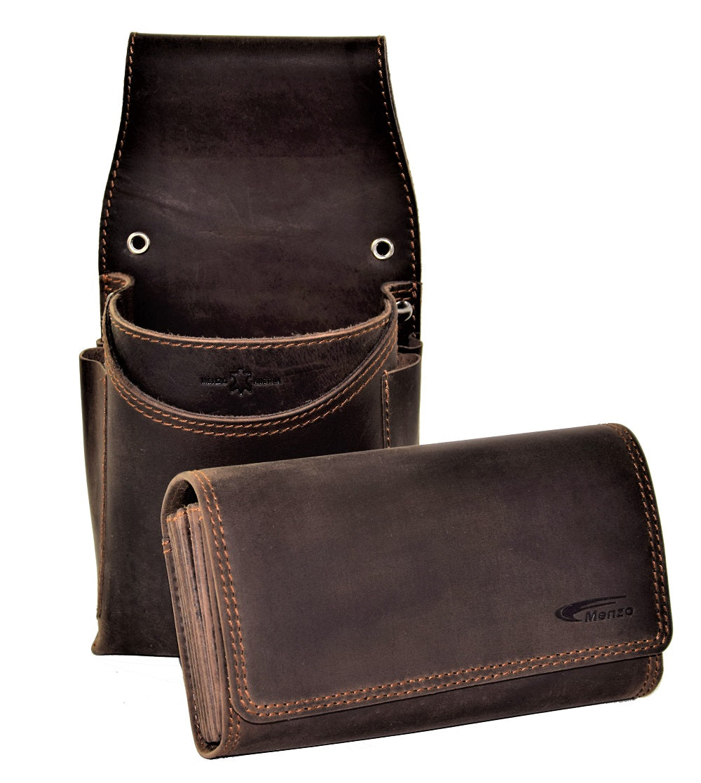 Menzo 937 Profikellnerset Büffelleder Doppelnaht/Logo marone