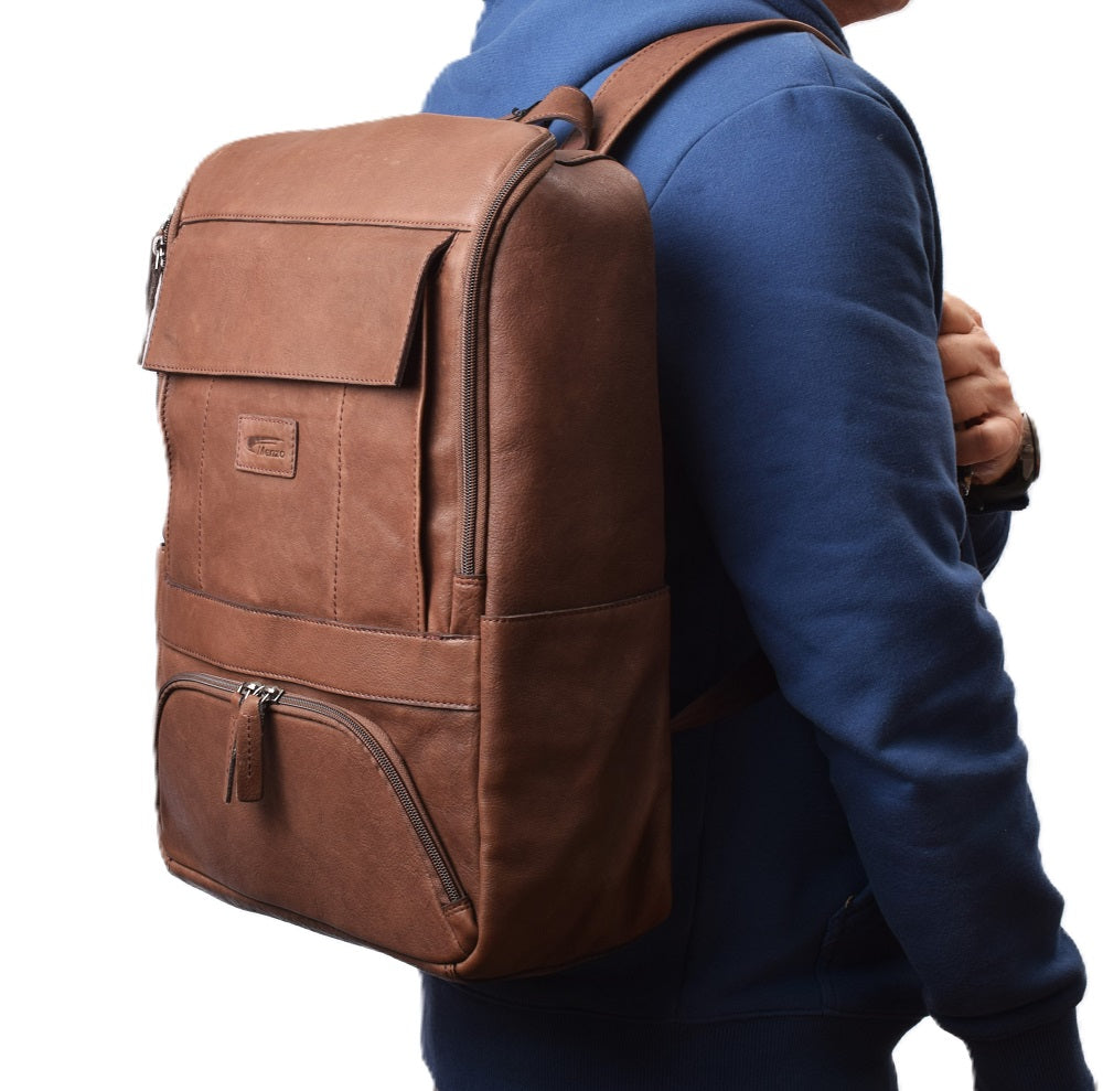 Menzo MB85 - Rucksack Rindsleder washed/braun für 15" Laptop