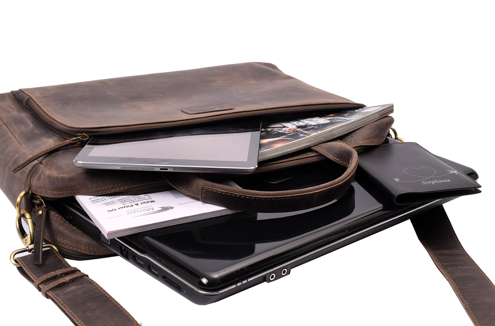 Menzo MB119 - 17,3 Zoll Laptop-Aktentasche Büffelleder/marone