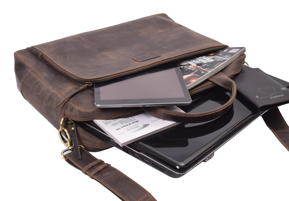Menzo MB119 - 17,3 Zoll Laptop-Aktentasche Büffelleder/marone