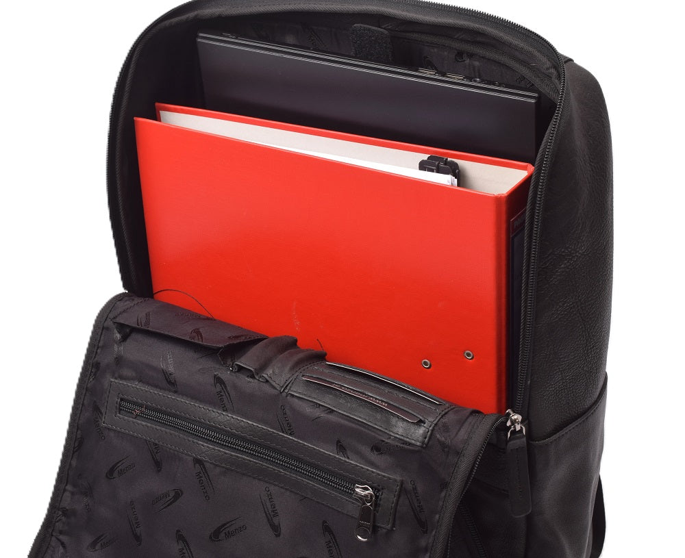 Menzo MB85 - Rucksack Rindsleder washed/schwarz für 15" Laptop
