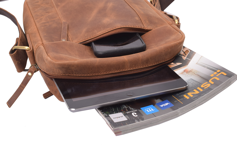 Menzo MB114 Umhängetasche Büffelleder/deltabraun