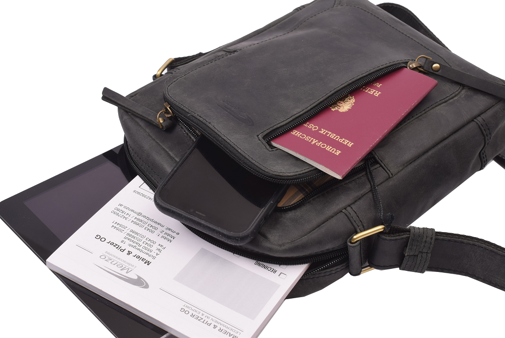 Menzo MB116 Umhängetasche Büffelleder/schwarz