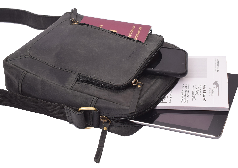 Menzo MB116 Umhängetasche Büffelleder/schwarz