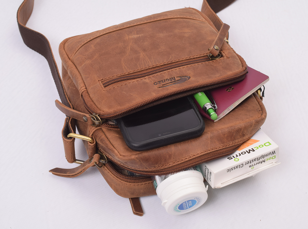 Menzo MB115 Umhängetasche Büffelleder/deltabraun