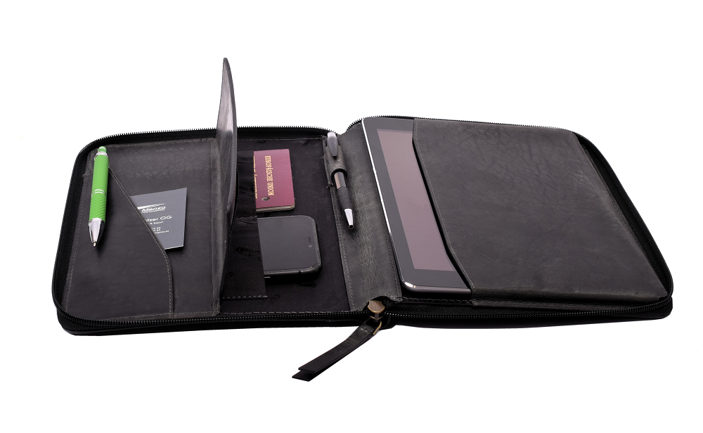 Menzo MB46 Dokumenten & Tabletmappe A5 Büffelleder/schwarz