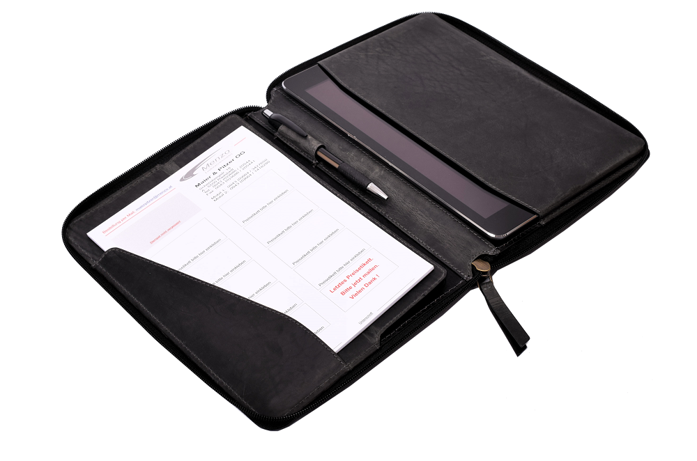 Menzo MB46 Dokumenten & Tabletmappe A5 Büffelleder/schwarz