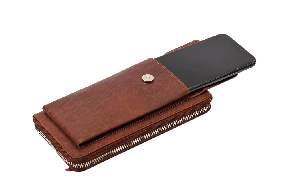 Menzo MB106 Handy-Lederbörsentasche Büffelleder/cognac