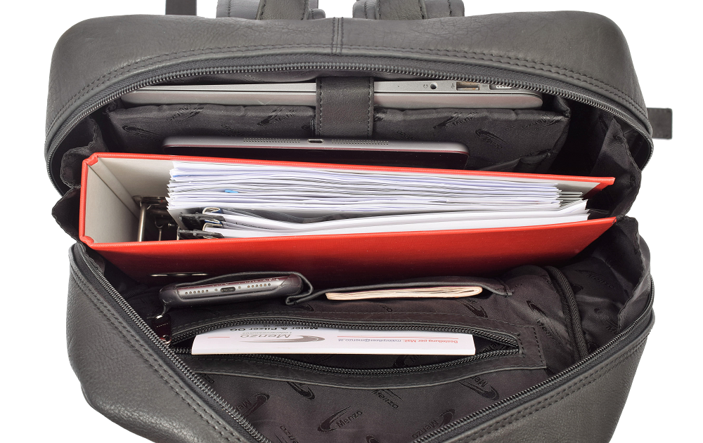 Menzo MB82 - Rucksack Rindsleder washed/schwarz für 14" Laptop