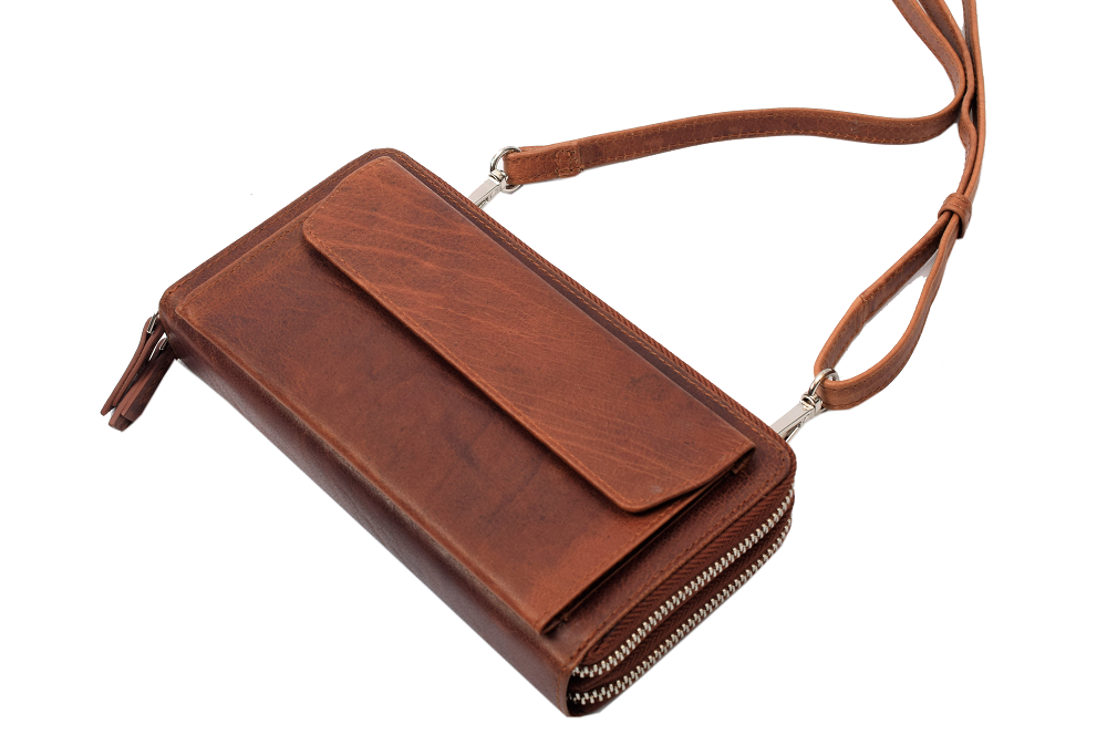Menzo MB105 Handy- Lederbörsentasche Büffelleder/cognac