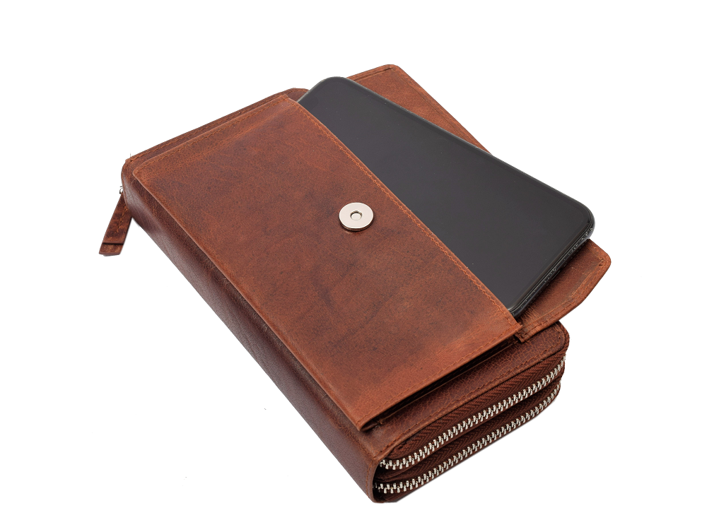 Menzo MB105 Handy- Lederbörsentasche Büffelleder/cognac