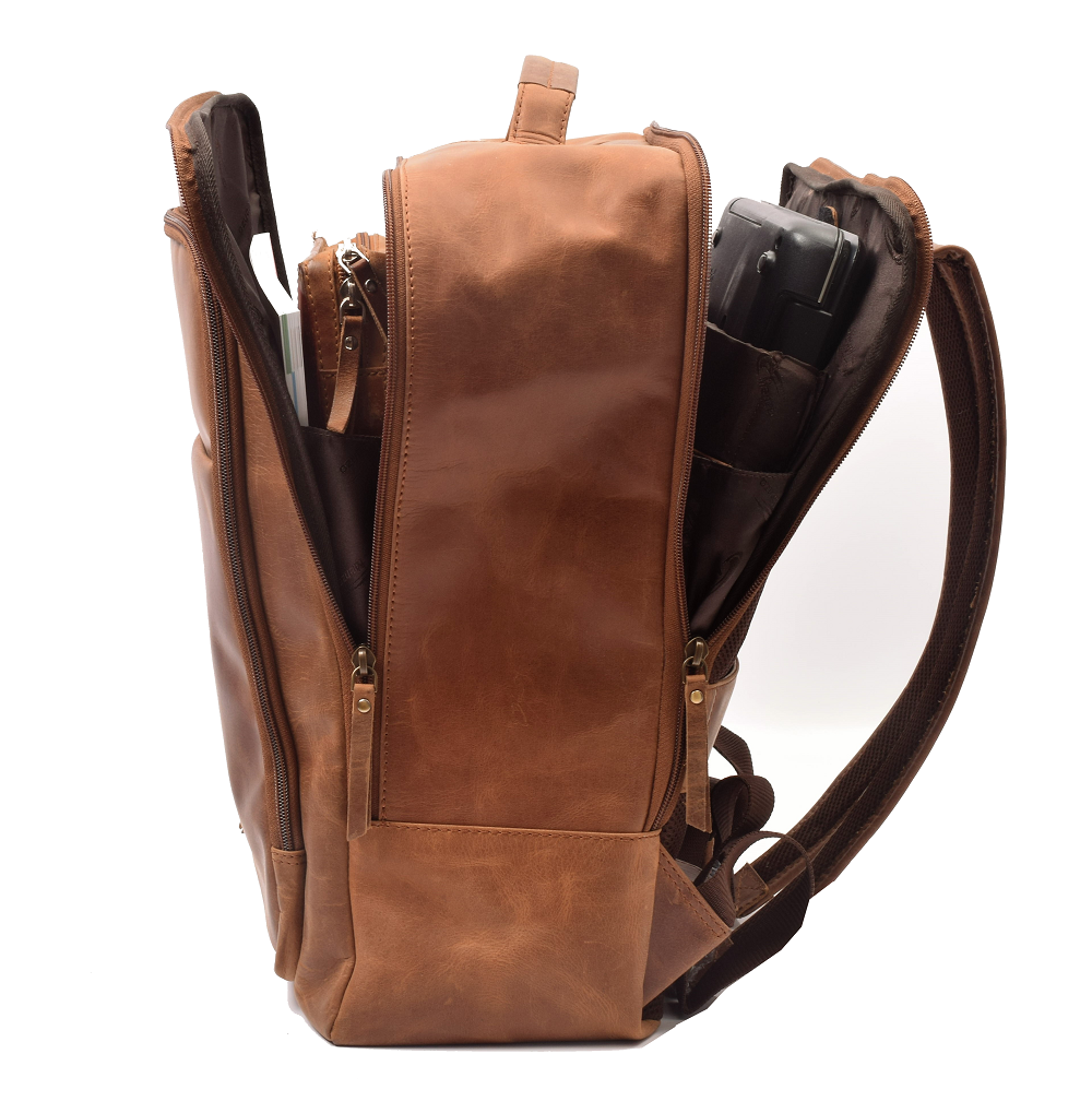 Menzo MB80 - Rucksack Büffelleder/deltabraun für 15,6 Zoll Laptop