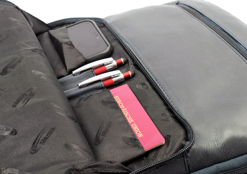 Menzo MB64D - Rucksack Rindsleder/blau für 13,3 Zoll Laptop