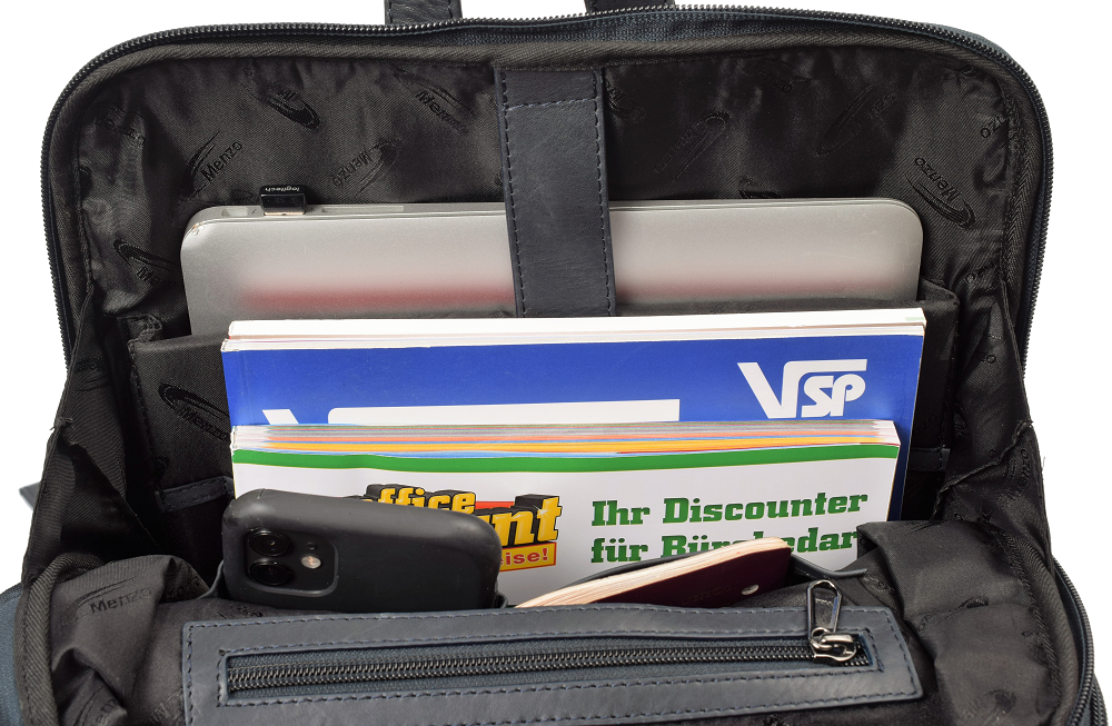 Menzo MB64D - Rucksack Rindsleder/blau für 13,3 Zoll Laptop