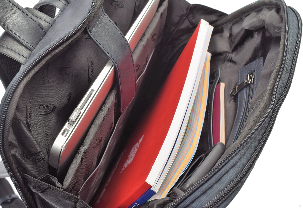 Menzo MB64D - Rucksack Rindsleder/blau für 13,3 Zoll Laptop