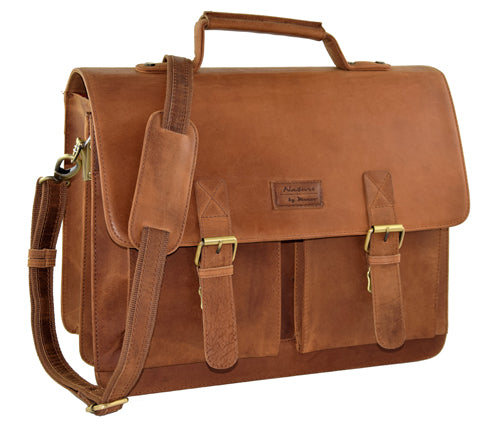 Menzo MB2 - 15,6 Zoll Laptop-Aktentasche Büffelleder/deltabraun