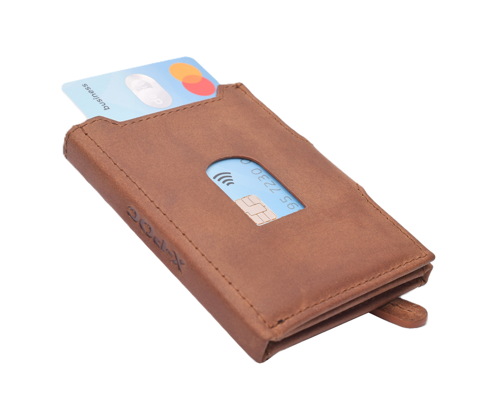 X-POC 7049Kreditkarten Slim-Wallet mit Münzfach Büffelleder/ deltabraun