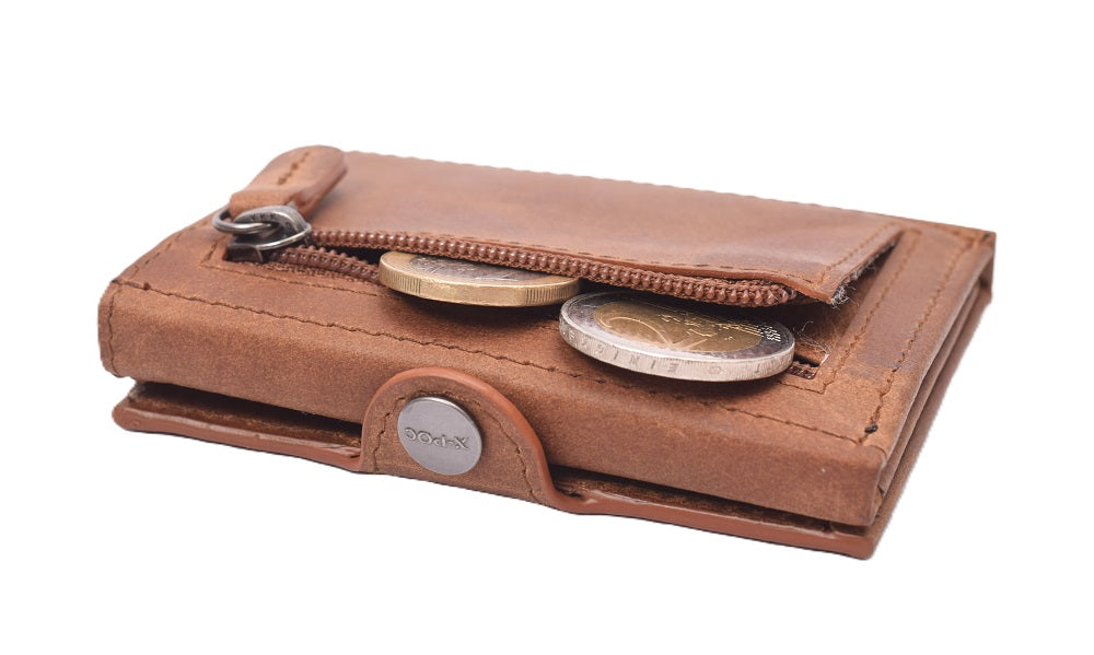 X-POC 7049Kreditkarten Slim-Wallet mit Münzfach Büffelleder/ deltabraun
