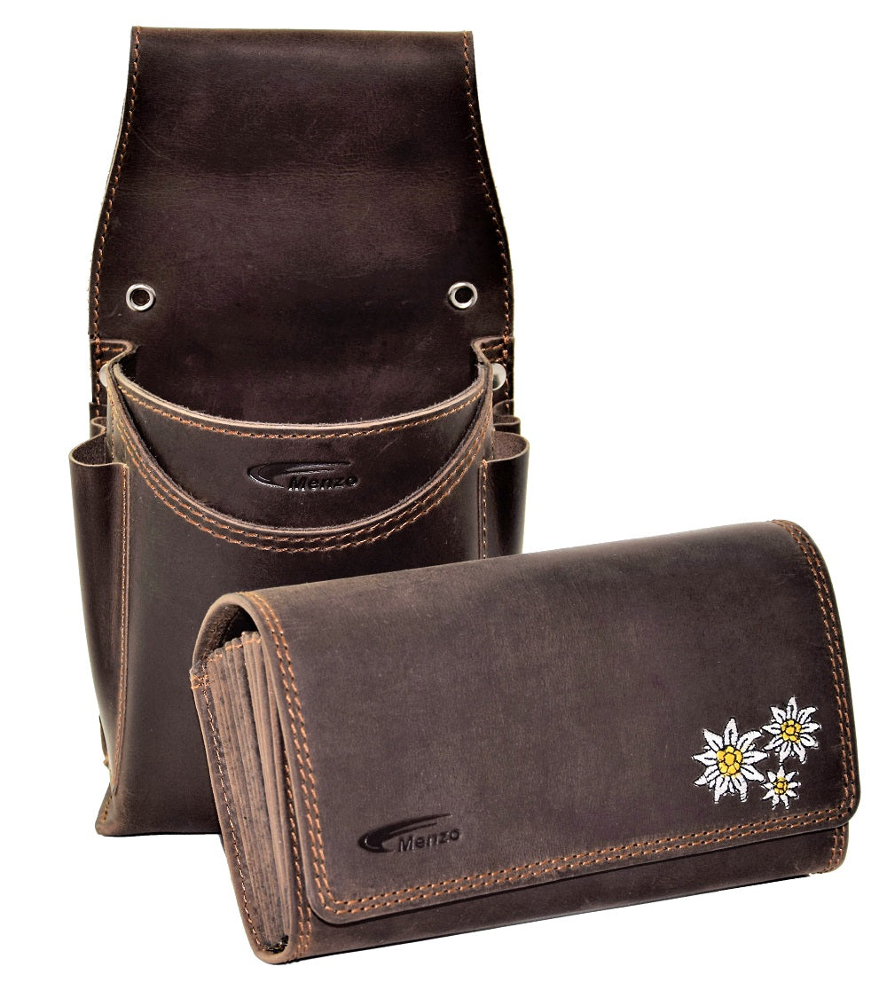 Menzo-Kellnerbörsenset - 3-teilig - marone-edelweiss (Kellnerbörsenset + Getränkehalter + Gürtel)
