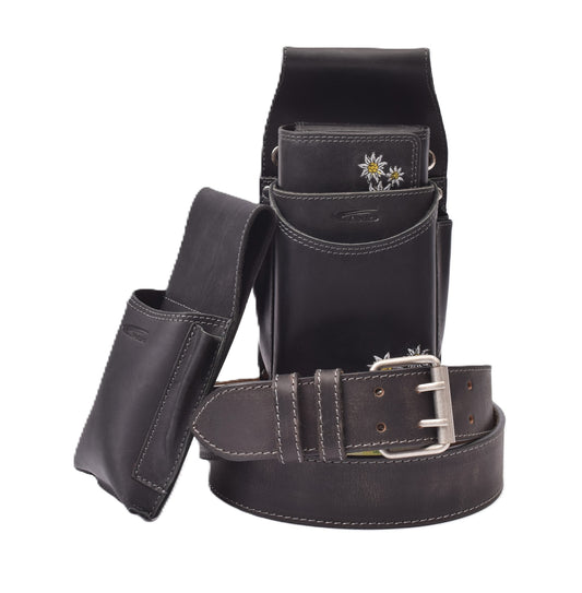Kellnerbörsenset - 3-teilig - schwarz-edelweiss (Kellnerbörsenset + Computerhalter + Gürtel)