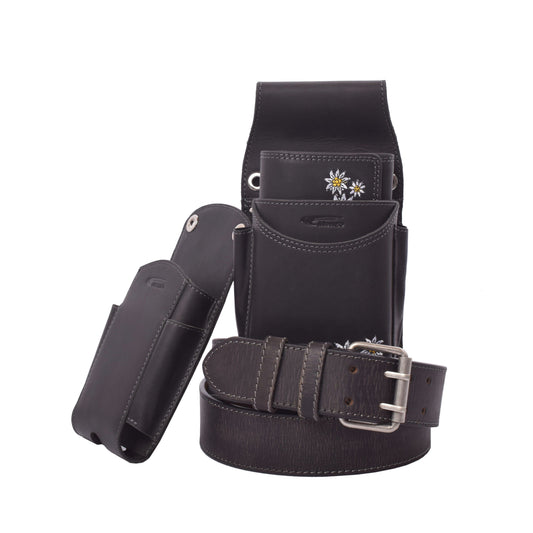 Kellnerbörsenset - 3-teilig - schwarz-edelweiss (Kellnerbörsenset + Computerhalter + Gürtel)