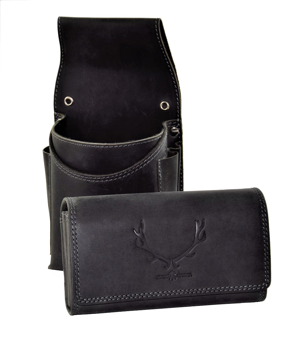 Kellnerbörsenset - 3-teilig - schwarz-geweih (Kellnerbörsenset + Getränkehalter + Gürtel)