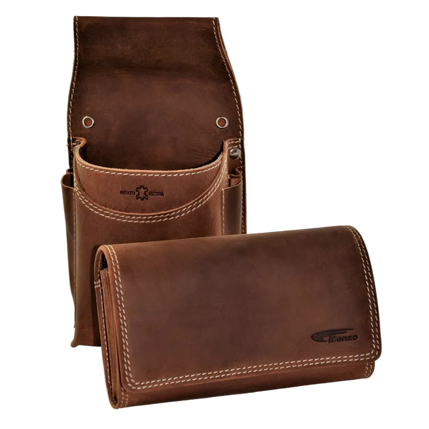 Profikellnerset 12 Monate Garantie Büffelleder Doppelnaht/Logo deltabraun