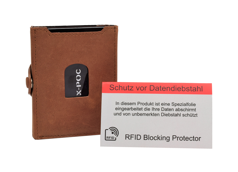 X-POC 7049Kreditkarten Slim-Wallet mit Münzfach Büffelleder/ deltabraun