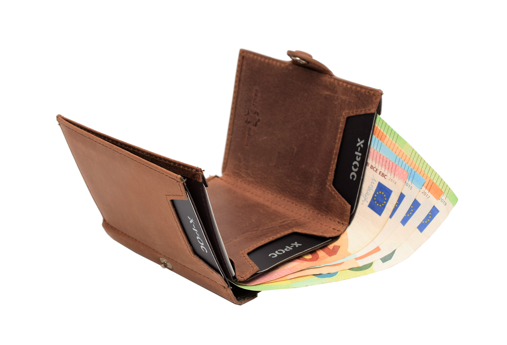 X-POC 7049Kreditkarten Slim-Wallet mit Münzfach Büffelleder/ deltabraun