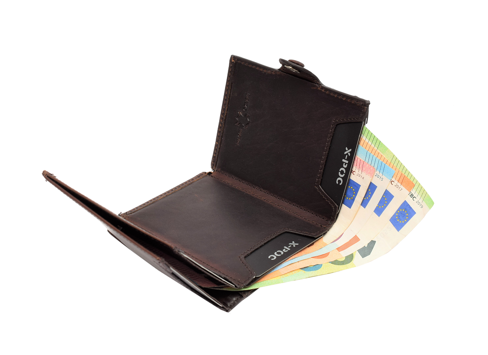 X-POC 7049 Kreditkarten Slim-Wallet mit Münzfach Rindsleder/dunkelbraun