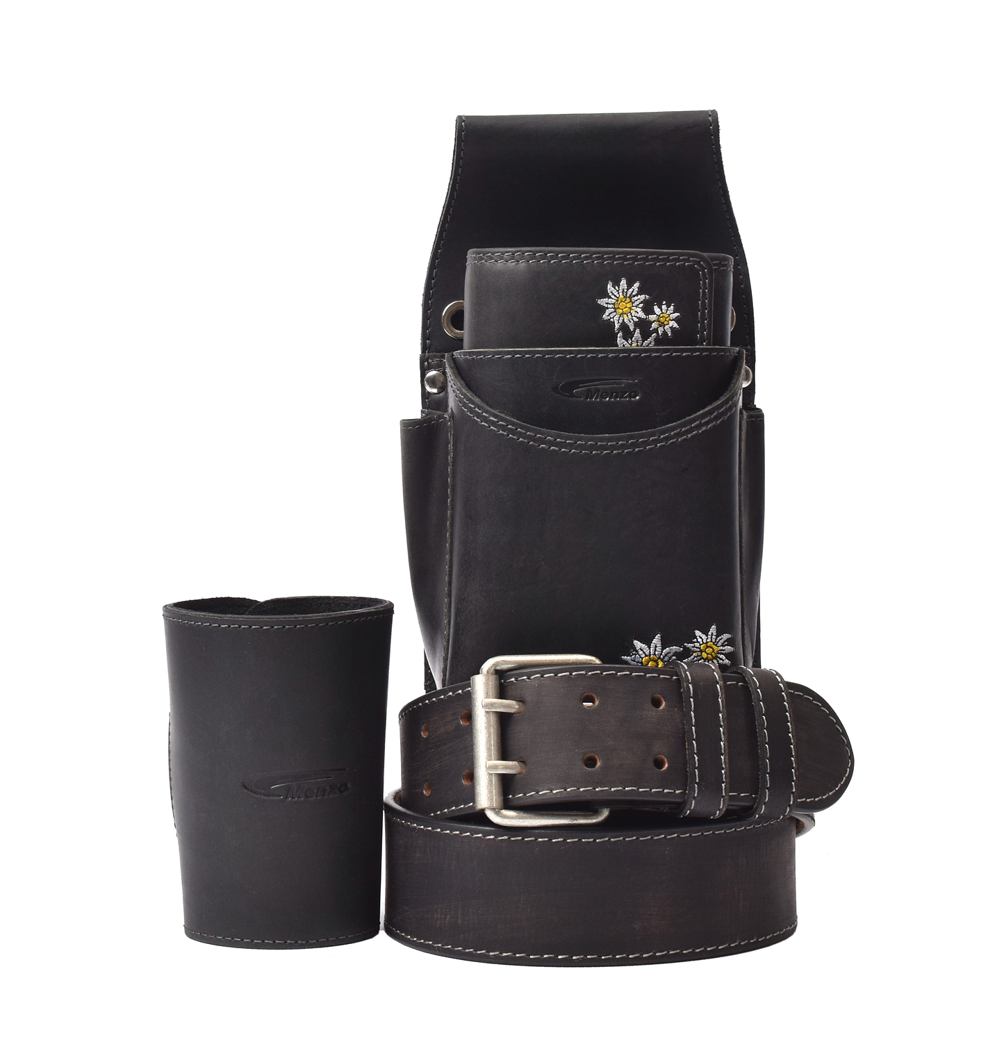 Kellnerbörsenset - 3-teilig - schwarz-edelweiss (Kellnerbörsenset + Getränkehalter + Gürtel)