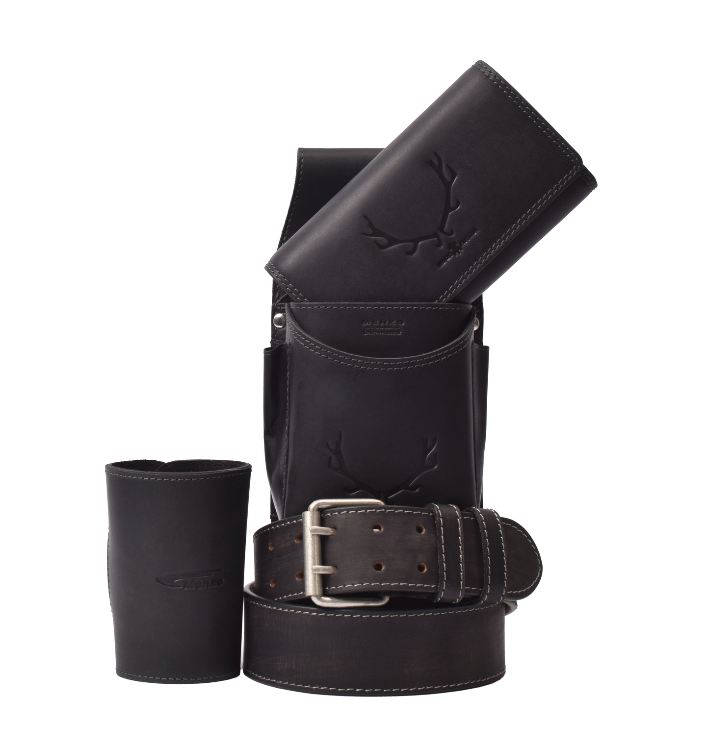 Kellnerbörsenset - 3-teilig - schwarz-geweih (Kellnerbörsenset + Getränkehalter + Gürtel)