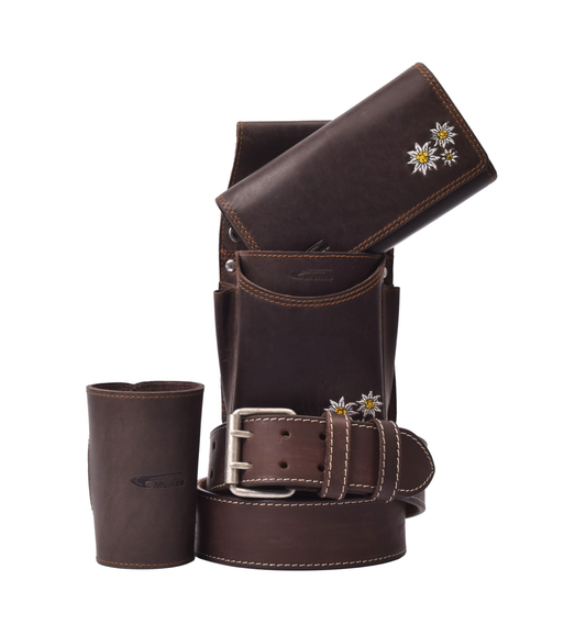 Menzo 837 Kellnerbörsenset - 3-teilig - marone-edelweiss (Kellnerbörsenset + Getränkehalter + Gürtel)