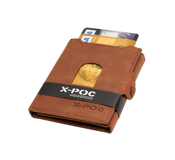 X-POC 7049Kreditkarten Slim-Wallet mit Münzfach Büffelleder/ deltabraun