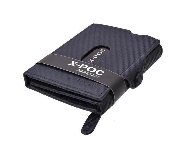 X-POC 949 Kreditkarten Slim-Wallet mit Münzfach Rindsleder/carbon-blau