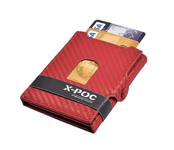X-POC 7048 Kreditkarten Slim-Wallet Rindsleder/carbon-rot