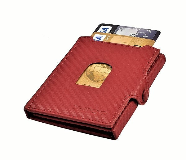X-POC 7048 Kreditkarten Slim-Wallet Rindsleder/carbon-rot