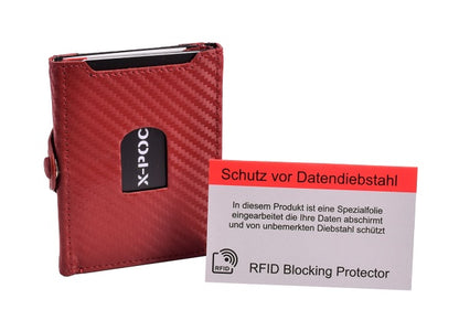 X-POC 7048 Kreditkarten Slim-Wallet Rindsleder/carbon-rot