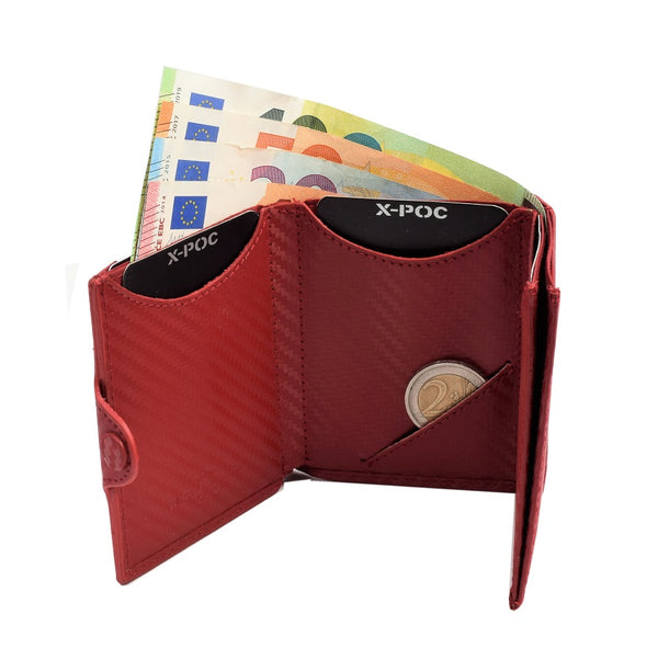 X-POC 949 Kreditkarten Slim-Wallet mit Münzfach Rindsleder/ carbon-rot