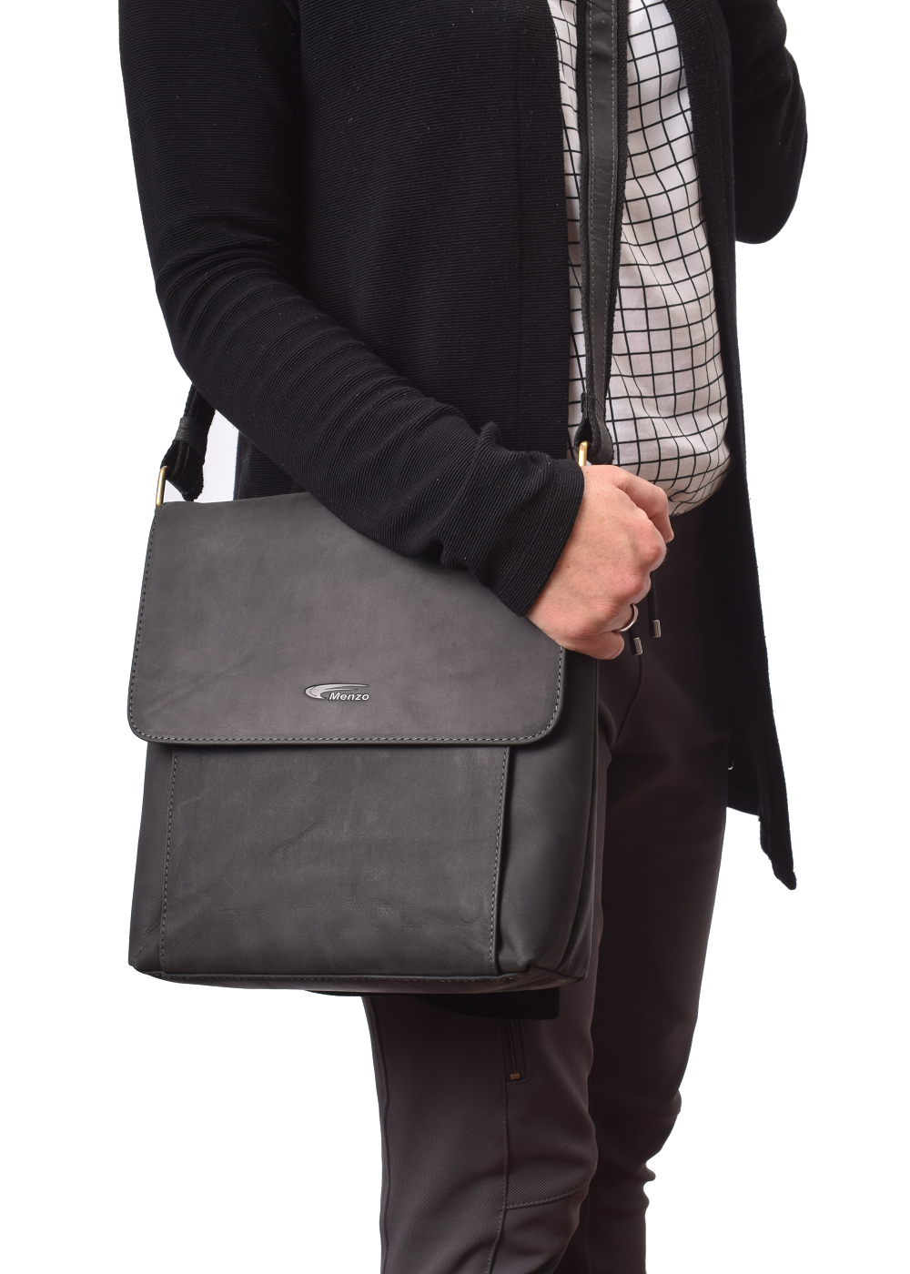 Menzo MB81 Umhängetasche Büffelleder/schwarz