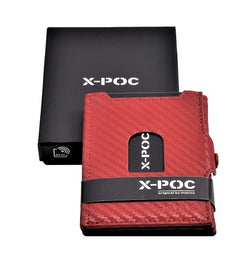 X-POC 7048 Kreditkarten Slim-Wallet Rindsleder/carbon-rot