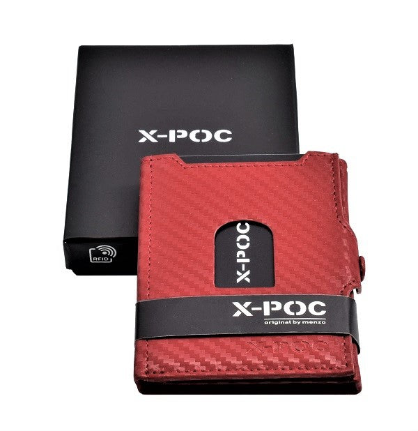 X-POC  948 Kreditkarten Slim-Wallet Rindsleder/carbon-rot