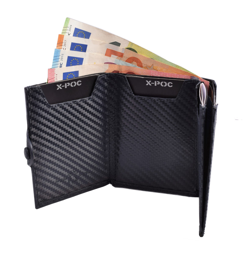 X-POC 948 Kreditkarten Slim-Wallet Rindsleder/carbon-blau