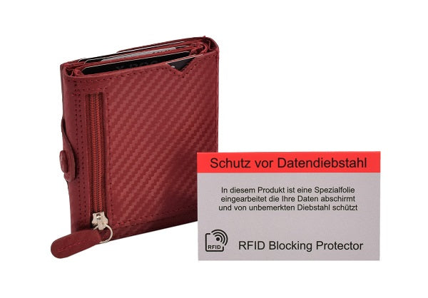 X-POC 7049 Kreditkarten Slim-Wallet mit Münzfach Rindsleder/ carbon-rot