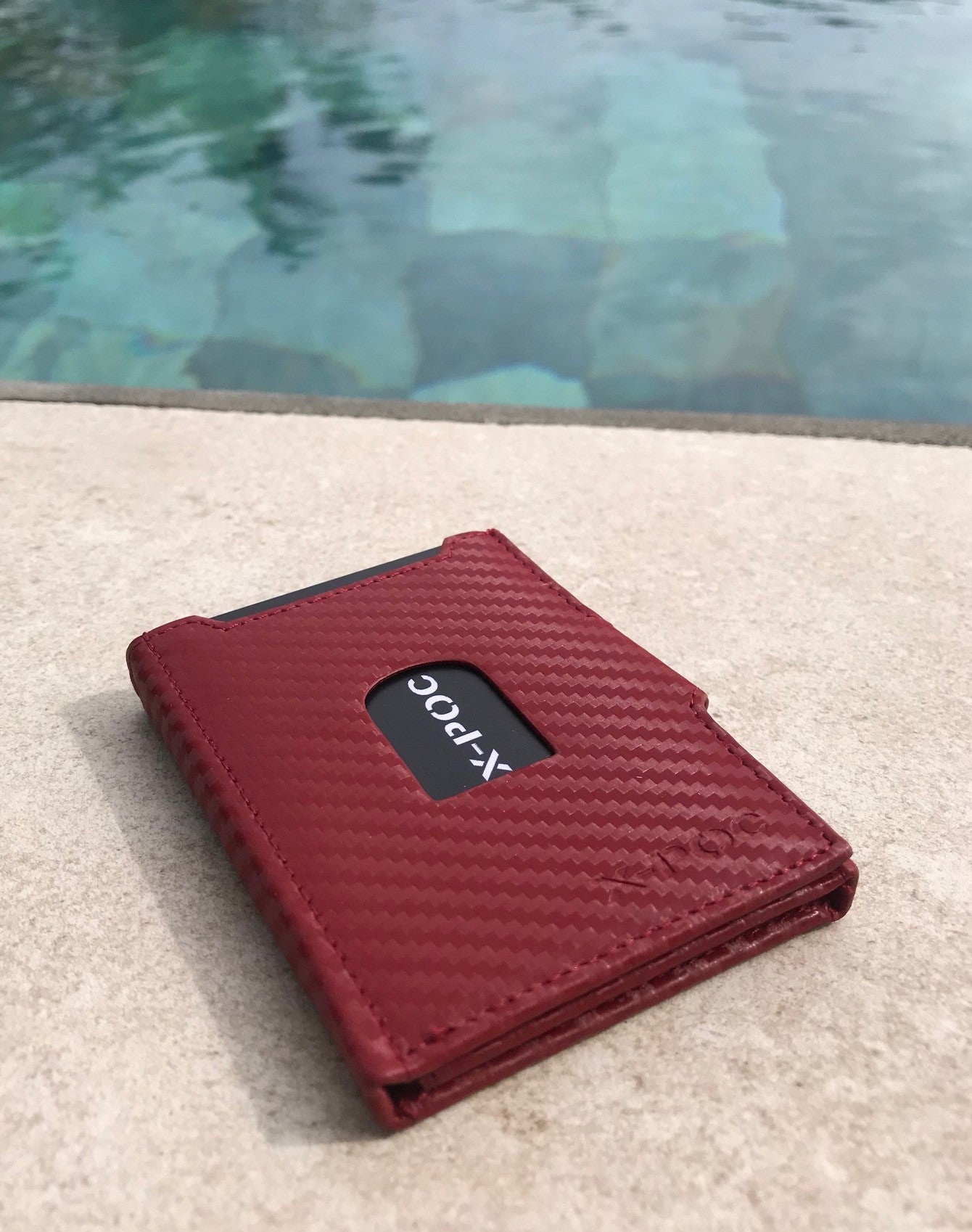 X-POC 7048 Kreditkarten Slim-Wallet Rindsleder/carbon-rot